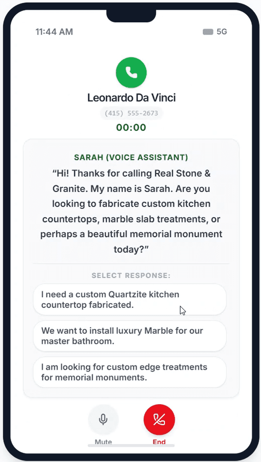 Voice Agent Sarah live call screen